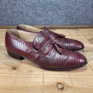 Palladio Teju Lizard Leather Tassle  Penny Loafers Mens 8.5 Burgundy Dress Shoes
